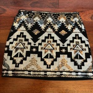 NWT Express Aztec Sequin Mini A-line Skirt
